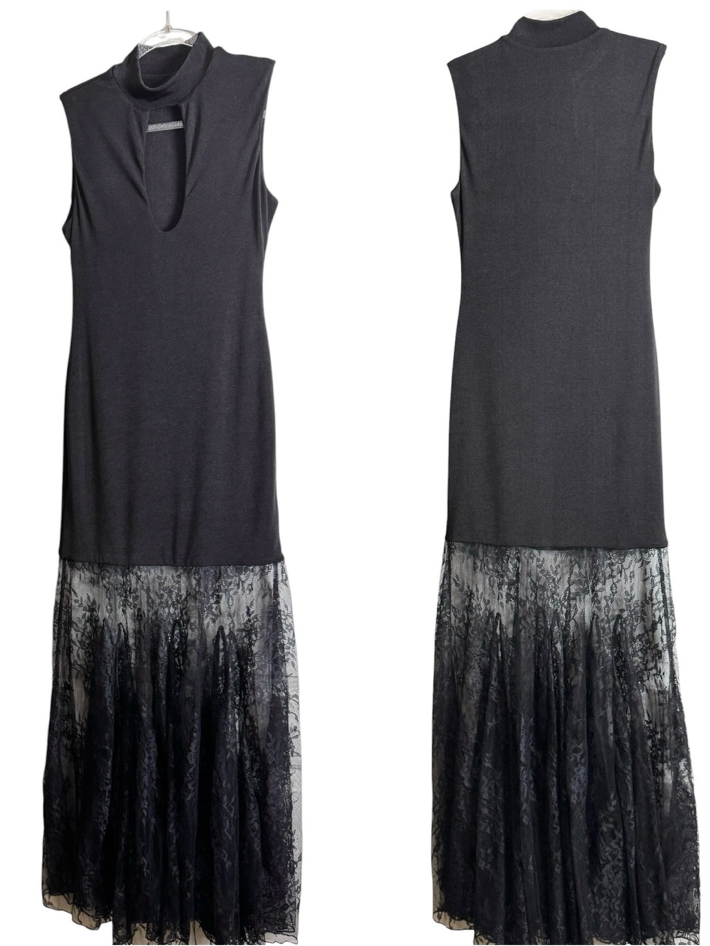 Silquee Black Mockneck Keyhole Top Fitted Lace Bottom Dress Size S
